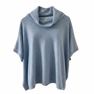 Mario Romano Italy Light Blue Cowl Neck Short Sleeve Cashmere Cape Sweater
